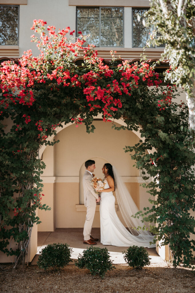 Bride and Groom embracing during first look