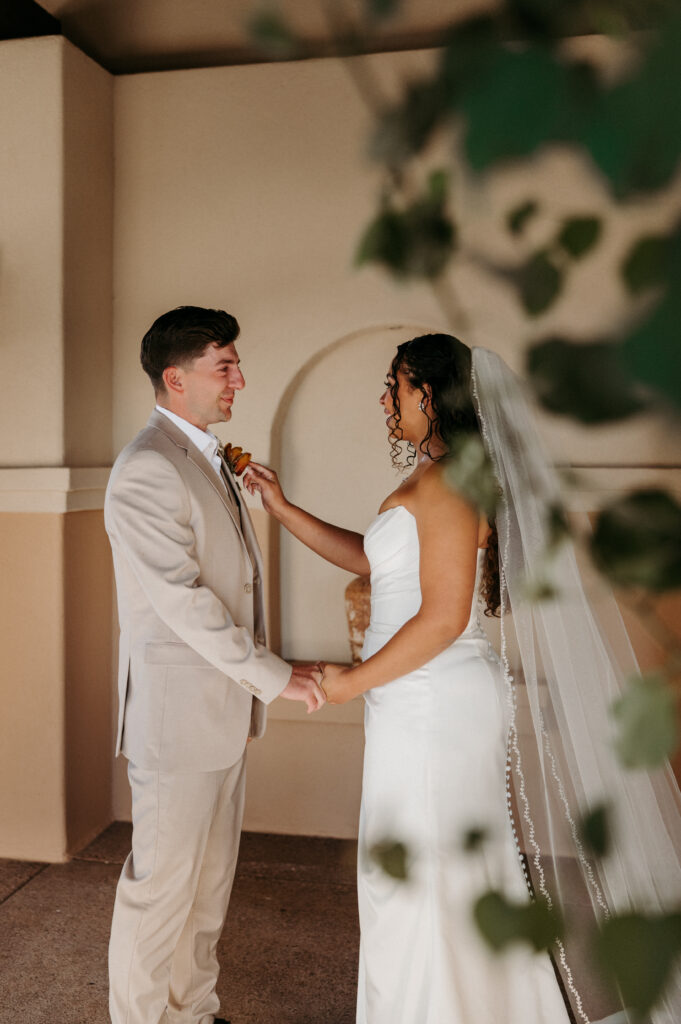 Bride and Groom during first look